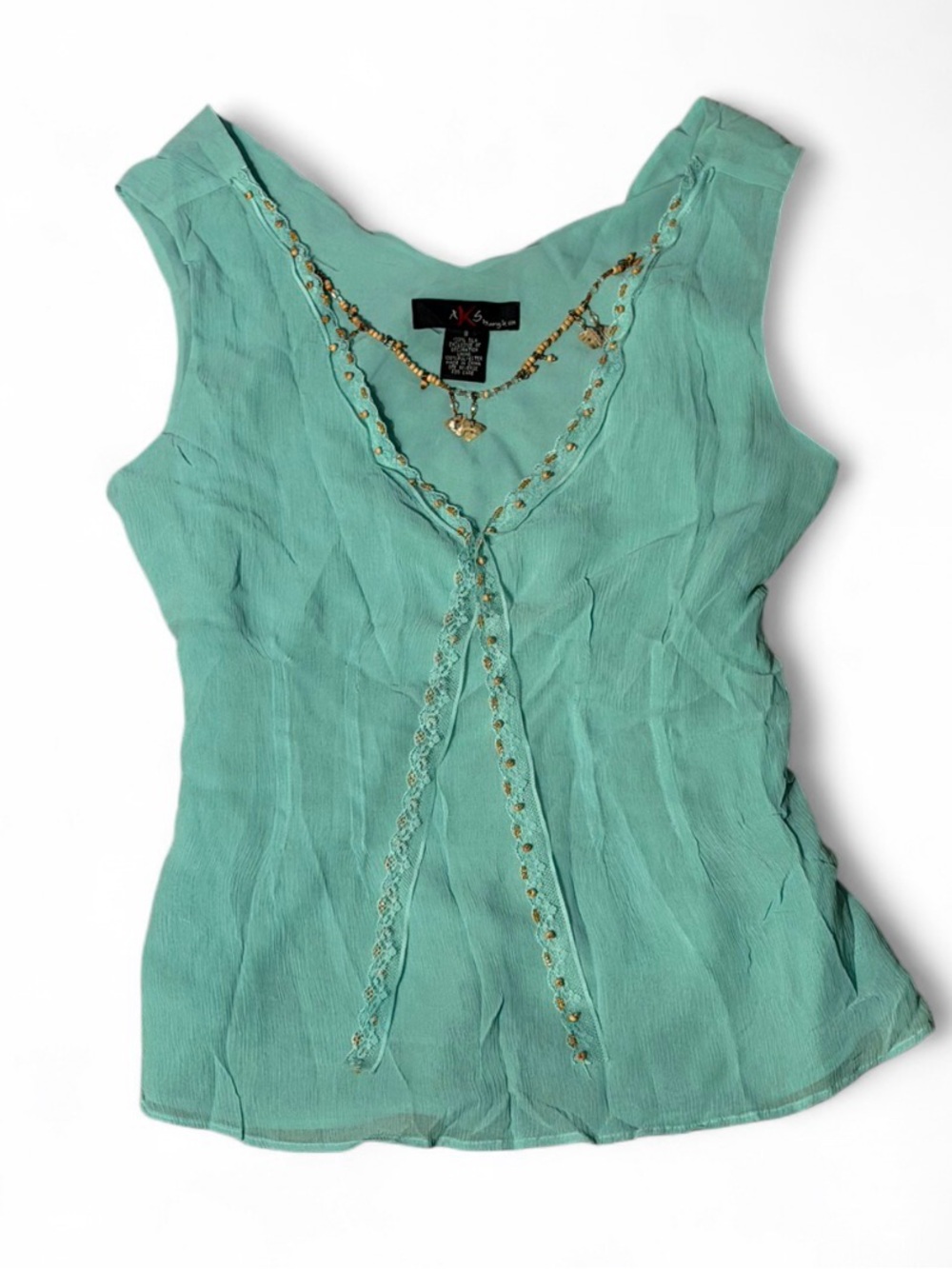 Vintage AKS by Amy K Su Fairycore Silk Beaded Tank